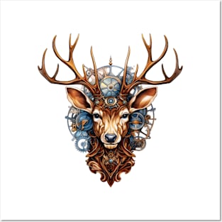 Steampunk Christmas Reindeer Portrait Posters and Art